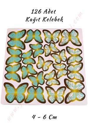 Kağıt Kelebek 126 Adet 4 - 6 cm Buket - Teraryum Süsleme Malzemesi - Turkuaz
