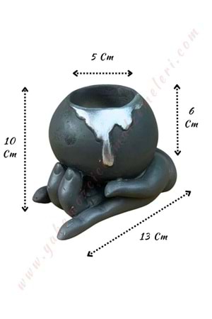 Dünya Tutan El Beton Skulent Kaktüs Saksısı 10*13 Cm Saksı Çapı 5 Cm Derinlik 6 Cm - Antrasit