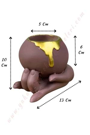Dünya Tutan El Beton Skulent Kaktüs Saksısı 10*13 Cm Saksı Çapı 5 Cm Derinlik 6 Cm - Kahverengi