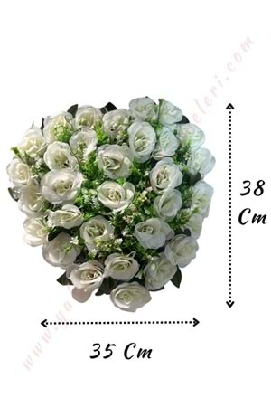 Hazır Yapay Gelin Arabası Çiçeği Kalp 35*38 Cm YK-141 - Araba Süsleme - Hazır Araba Süsleri - Beyaz - STANDART