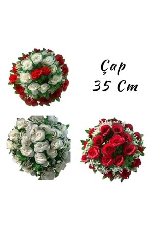 Hazır Yapay Gelin Arabası Çiçeği Çap 35 Cm YK-139 - Araba Süsleme - Hazır Araba Süsleri - Çok Renkli - STANDART