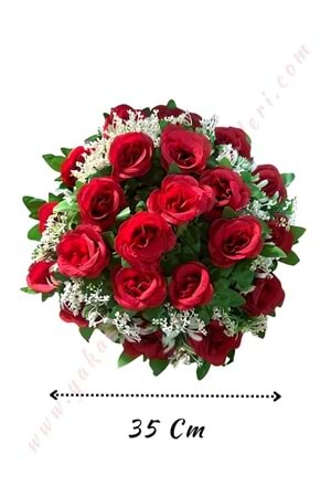 Hazır Yapay Gelin Arabası Çiçeği Çap 35 Cm YK-139 - Araba Süsleme - Hazır Araba Süsleri - Kırmızı - STANDART