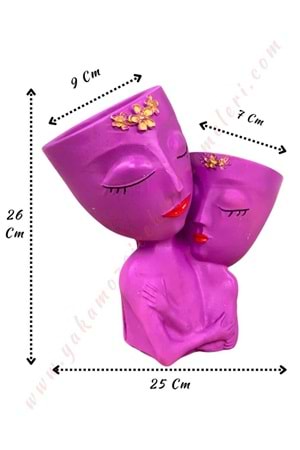 Anne Kız Çiftli Beton Skulent Saksısı - Mor