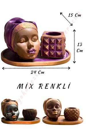 Afrikalı Kız Beton Skulent Kaktüs Saksısı 24*13 Cm Arapbacı