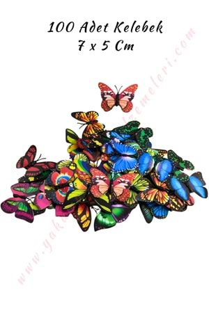 Dekor Kelebek 100 Adet Buket Teraryum Süsleme Malzemesi 7*5 Cm - Çok Renkli