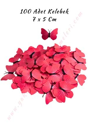 Dekor Kelebek 100 Adet Buket Teraryum Süsleme Malzemesi 7*5 Cm - Kırmızı