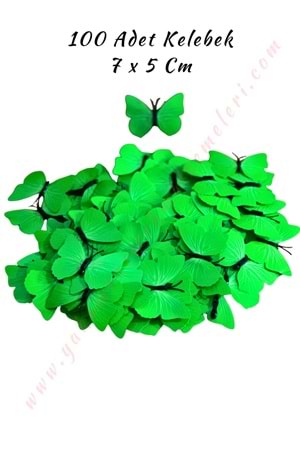 Dekor Kelebek 100 Adet Buket Teraryum Süsleme Malzemesi 7*5 Cm - Yeşil