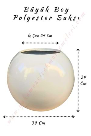 Büyük Boy Polyester Küre Saksı Çap 39 Cm Yükseklik 34 Cm - Beyaz