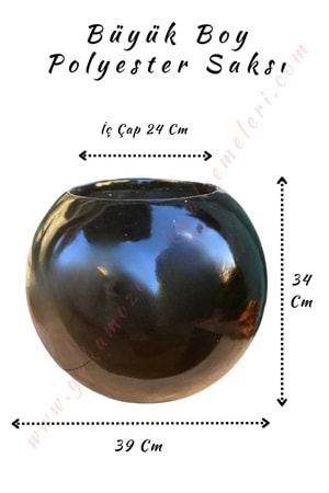 Büyük Boy Polyester Küre Saksı Çap 39 Cm Yükseklik 34 Cm - Siyah