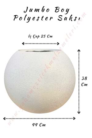 Jumbo Boy Polyester Küre Saksı Çap 44 Cm Yükseklik 38 Cm - Beyaz