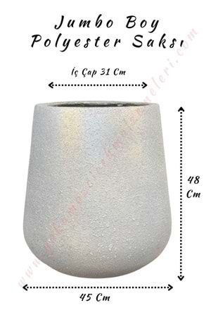 Jumbo Boy Polyester Saksı Çap 45 Cm Yükseklik 48 Cm - Gümüş