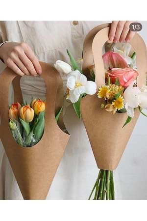 Buket ve Orkide Saksısı Taşıma Çantası Kraft 10 Adet Küçük Boy Çap 15 Cm Boy 42 Cm