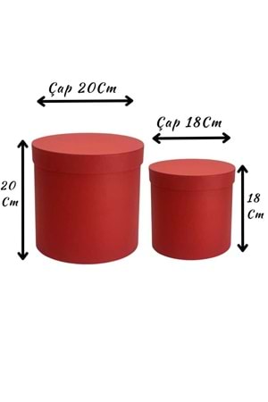 2 li Silindir Kutu Çiçek Çikolata Hediye Kutusu ÇAP 20 - Kutu Modelleri - Silindir Kutular - Kırmızı - ÇAP 20 CM