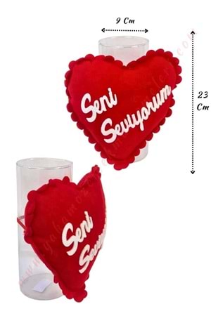 Seni Seviyorum Yastıklı Standart Silindir Vazo Çap 9 cm Boy 23 Cm