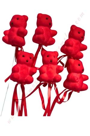 Çubuklu Strafor Ayıcık Orta Boy 6 lı Paket 7 Cm YK-357 - Kırmızı