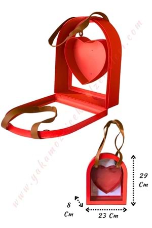 Deri Saplı Pencereli Çanta Kutu YK-325 - Kırmızı