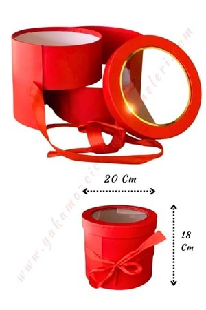 Açılabilir Bölmeli Şeffaf Kapaklı Silindir Kutu Çap 20 Cm YK-327 - Kırmızı