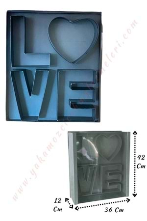 Love Yazılı Asetat Kapaklı Çiçek Çikolata Hediye Kutusu YK-329 - Siyah