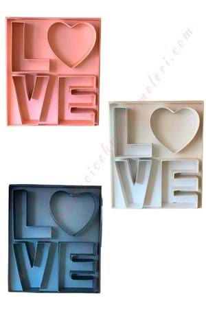 Love Yazılı Asetat Kapaklı Çiçek Çikolata Hediye Kutusu YK-329