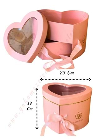 Açılabilir Bölmeli Şeffaf Kapaklı Kalp Kutu Büyük Boy 23*17 Cm YK-331 - Somon