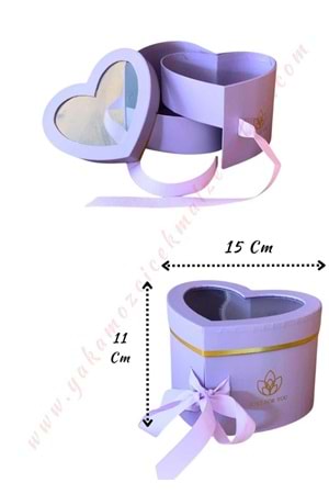Açılabilir Bölmeli Şeffaf Kapaklı Kalp Kutu Küçük Boy 15*11 Cm YK-332 - Lila