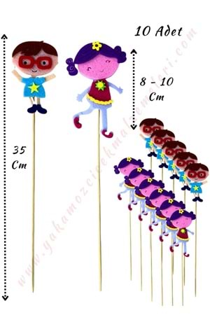 Kız Erkek Çocuk Çubuklu Keçe 10 Adet 35 Cm Figür Boyu 7*10 YK-284
