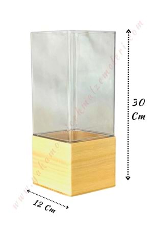 Ahşap Tabanlı Mika Vazo 12*30 YK-258 - Cam Ürünler - Mika - Plastik - Şeffaf - 12 X 30 CM