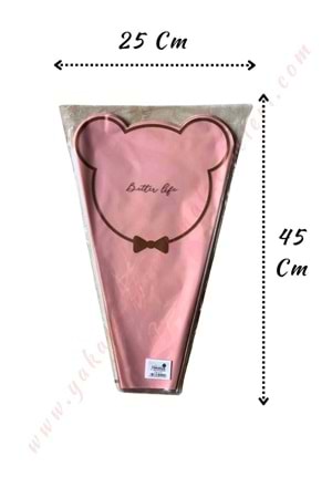 Çiçek - Buket Paketleme Poşeti Ayıcık Desenli 50 Adet 25*45 Cm YK-272 - Pembe
