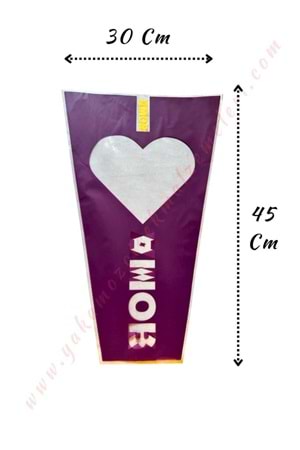 Çiçek - Buket Paketleme Poşeti Amor Yazılı 50 Adet 30*45 Cm YK-280 - Mor