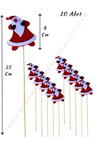 Noel Baba Çubuklu Keçe Süs 10 Adet 35 Cm Figür 8*7 Cm YK-285