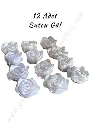 Saten Gül 12 li Paket YK-424 - Beyaz