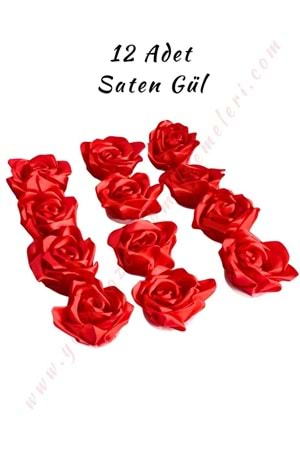Saten Gül 12 li Paket YK-424 - Kırmızı