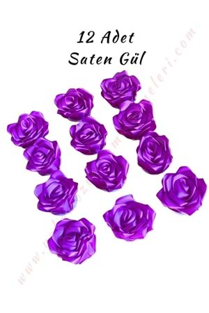 Saten Gül 12 li Paket YK-424 - Mor
