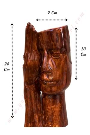 Eli Yüzünde Kadın Beton Saksı İç Çap 9 Cm Yükseklik 26 Cm Derinlik 10 Cm - Kahverengi