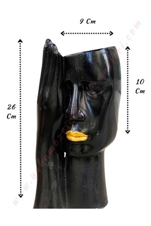 Eli Yüzünde Kadın Beton Saksı İç Çap 9 Cm Yükseklik 26 Cm Derinlik 10 Cm - Siyah