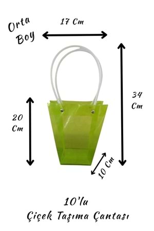 Renkli Çiçek Taşıma Çantası 10 lu Orta Boy YK-623 - Taşıma Çantası Modelleri - Plastik - Yeşil - ORTA BOY