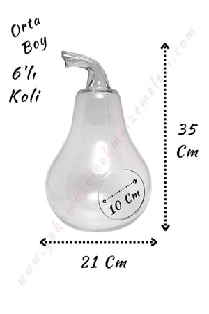Cam Teraryum Armut Orta Boy 21*35 Cm Ağız Çapı 10 Cm 6 Lı Koli - Armut