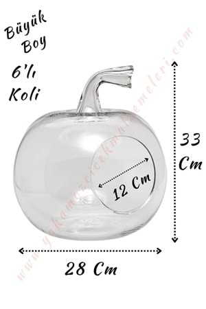 Cam Teraryum Elma Büyük Boy 28*33 Cm Ağız Çapı 12 Cm 6 Lı Koli - Elma