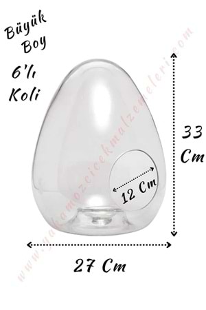 Cam Teraryum Yumurta Büyük Boy 27*33 Cm Ağız Çapı 12 Cm 6 Lı Koli - Yumurta