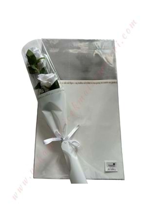 Çiçek - Buket Paketleme Poşeti Yazılı 20 Adet 29*50 Cm YK-267 - Beyaz
