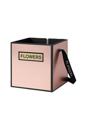 10 Adet Kumaş Saplı Karton Çiçek Kutusu Büyük Boy 18*18*18 Cm - Somon