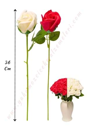 50 Adet Dallı Sabun Gül - Kırmızı-Beyaz 692-1