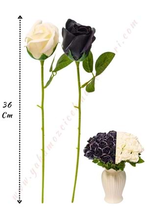 50 Adet Dallı Sabun Gül - Beyaz-Siyah 692-2