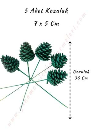 Dekoratif Renkli Kozalak 5 Adet 7*10 Cm - Koyu Yeşil