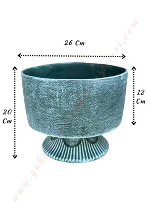 Ayaklı Seramik Geniş Vazo Gri Çap 26 Boy 20 Cm Derinlik 12 Cm