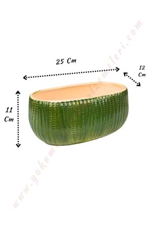Seramik Oval flz Dekoratif Saksı 25x12x11 Cm - Yeşil