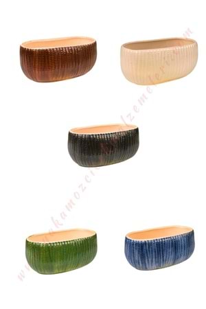 1-MAĞAZA - Seramik Oval flz Dekoratif Saksı 25x12x11 Cm