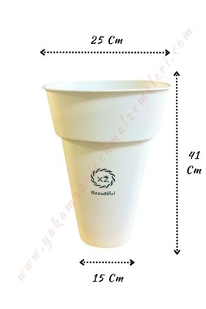 Plastik Kare Çiçek Kovası Büyük Boy XZ Beautiful 25*41 Cm - Beyaz