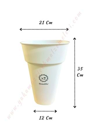 Plastik Kare Çiçek Kovası Küçük Boy XZ Beautiful 21*35 Cm - Beyaz