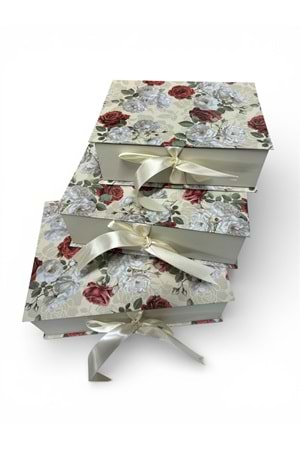 Kutu Sandık Kurdela Bağlamalı 3 lü-ithal - Krem